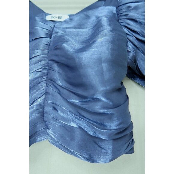 DO+BE Iridescent Blue Top Balloon Sleeves Cropped Blouse Women's Medium EUC - Picture 5 of 12
